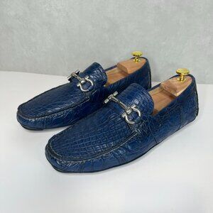 Salvatore Ferragamo Parigi Men's 7.5 Crocodile Leather Gancini Bit Driver Shoes